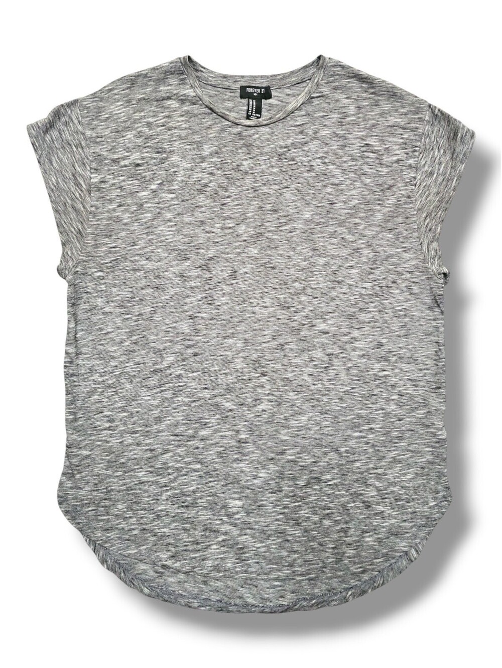 Gray Space Dye Curved Hem Tee Relaxed Minimalist Crew Neck Short Sleeve Top